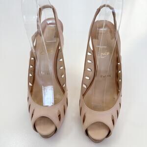 Christian Louboutin Griff Tan Leather Cutout Peep Toe Slingback Heels Size 38.5